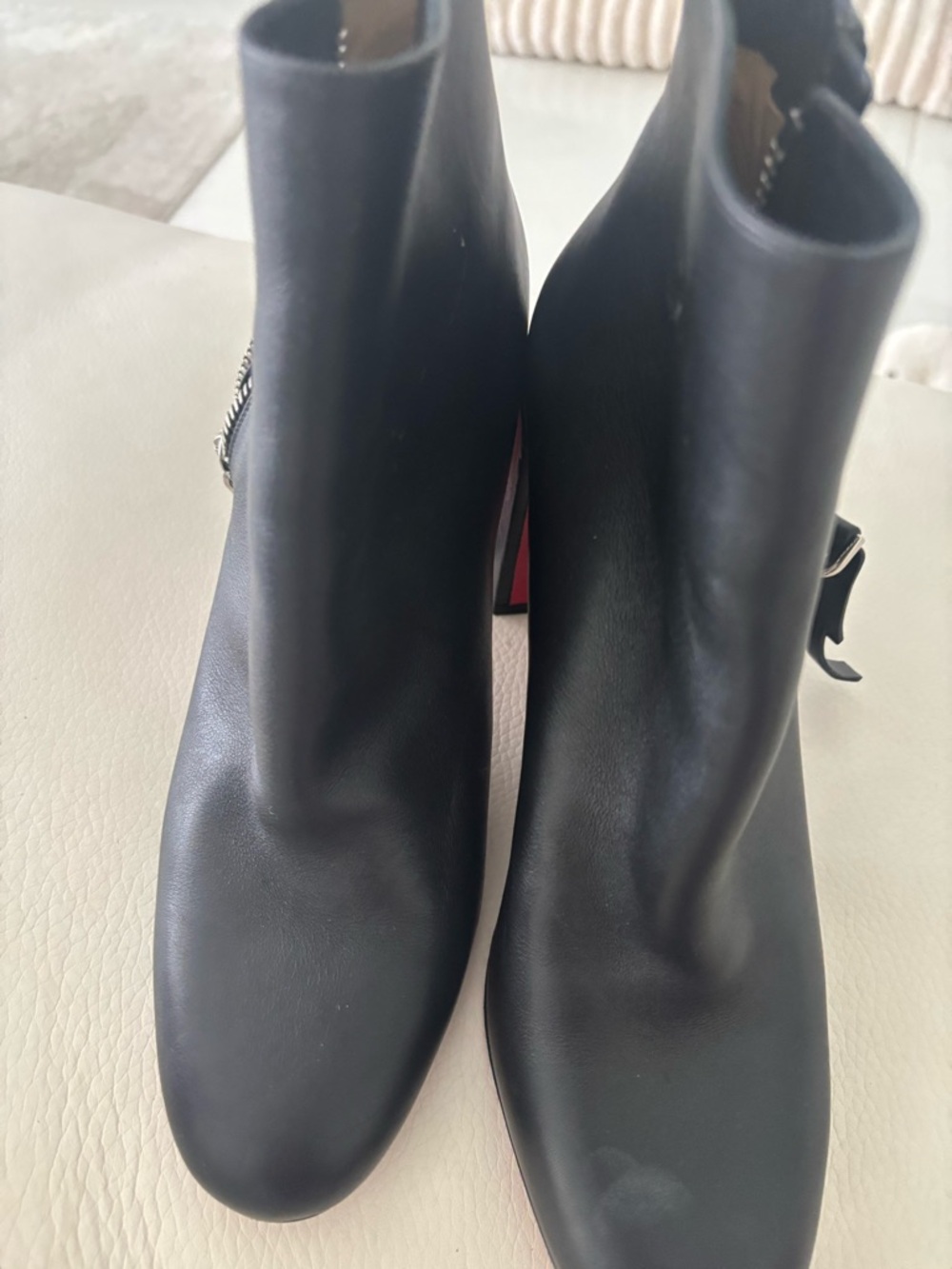 Christian Louboutin Black Leather Ankle Booties with Red Sole
